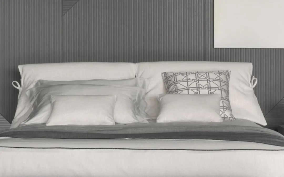 卧室床柜一体效果图,现代简约卧室家具全套