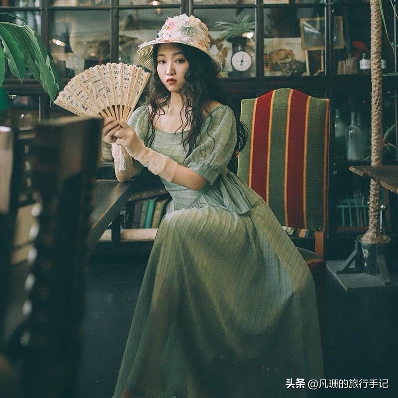 度假风绿色连衣裙,法式桔梗仙女裙​