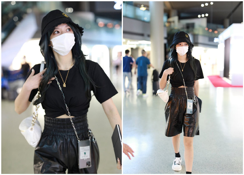 程潇镂空牛仔外套拼接皮裤,程潇颜值不输四千年