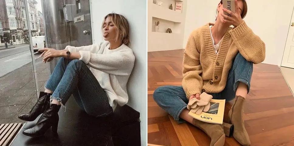 时髦大气的短靴整个look气场提升,牛仔裤短靴入冬正流行好看又高级