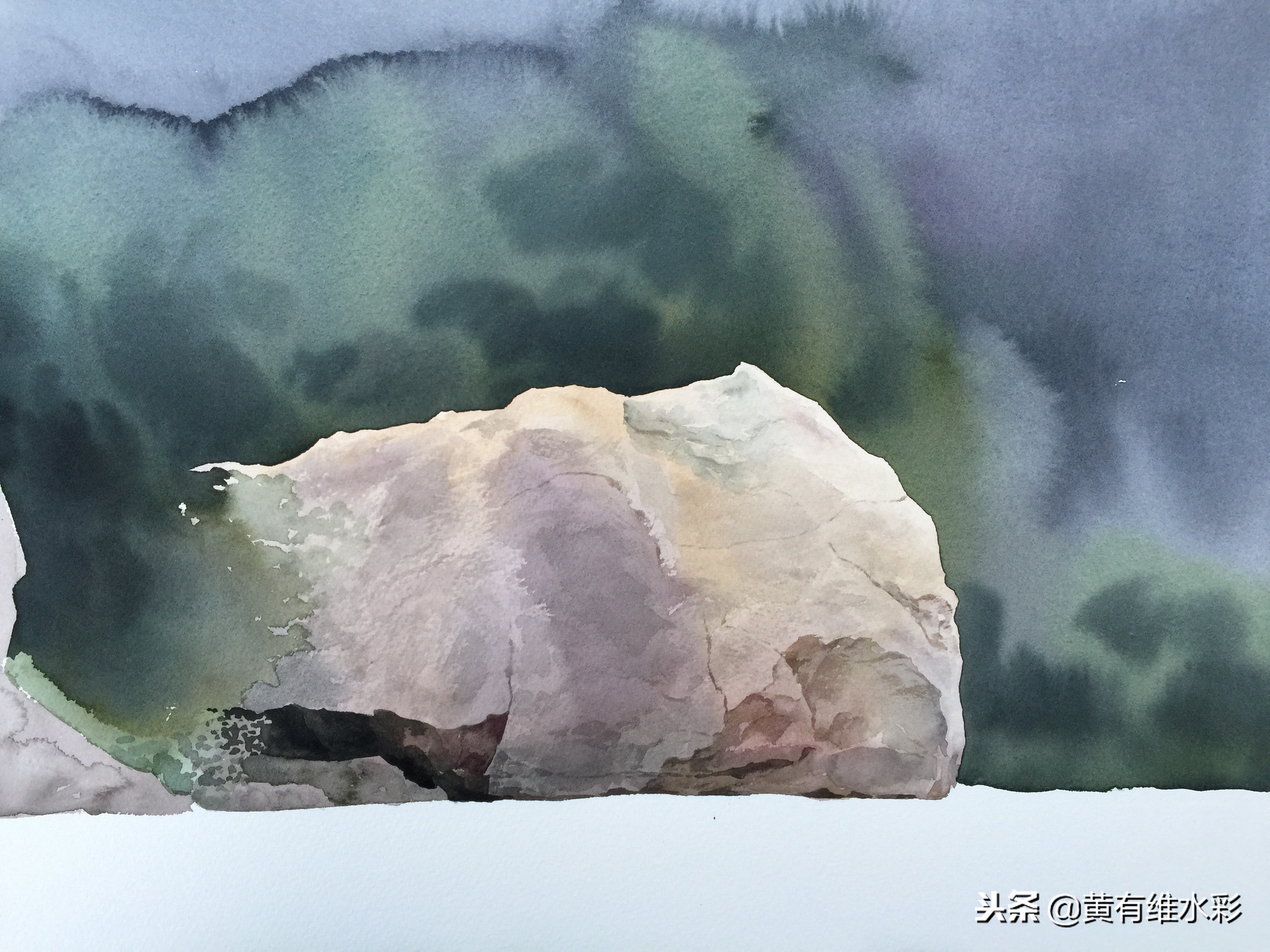 石头水彩风景画,石头水彩画入门教程视频