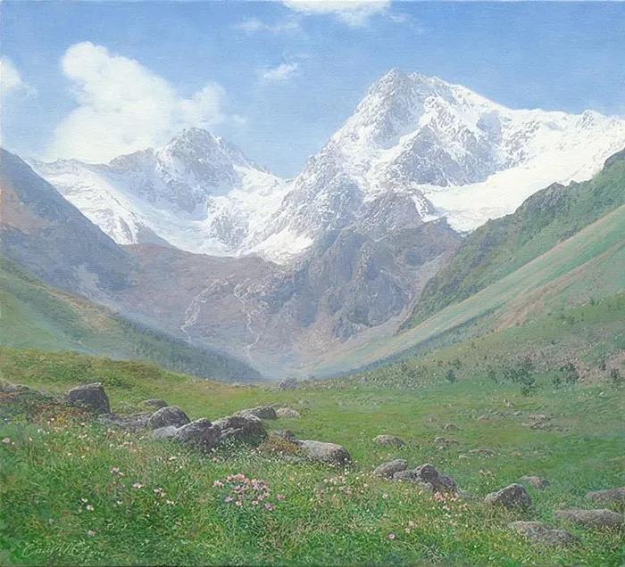 俄罗斯艺术家AydemirSaidov的人体绘画，花间的美丽少女