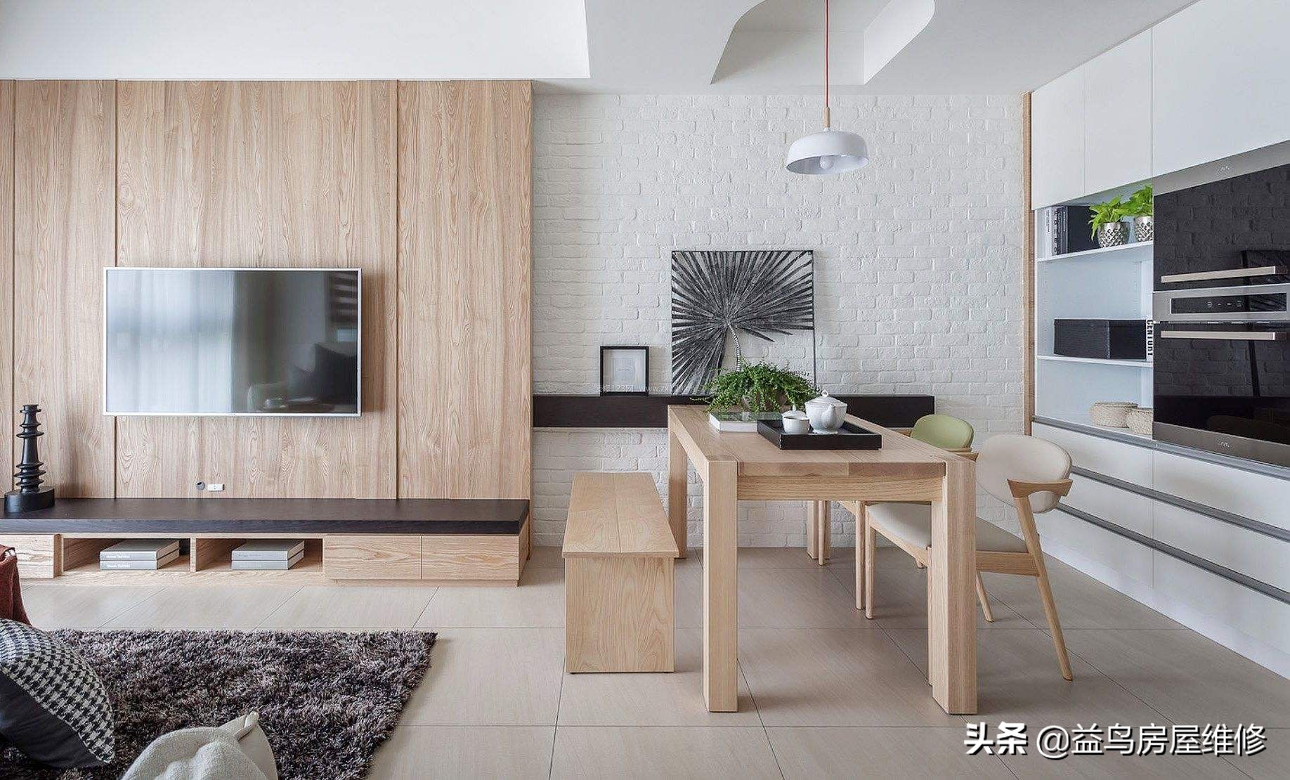 南北通透客厅餐厅厨房连体效果图,餐客厅不一体怎么设计