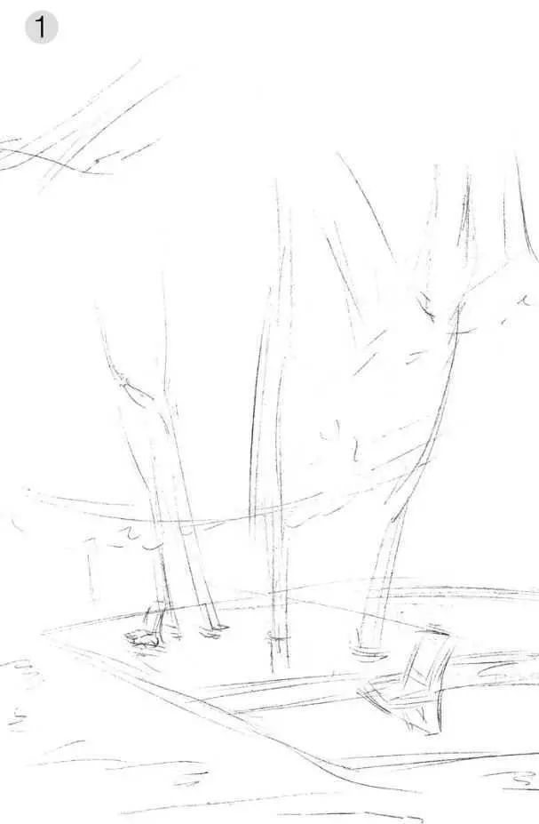 树林素描简单画法,树林中的光影画简单素描