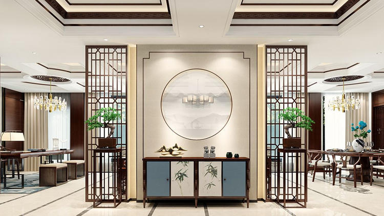 新中式客厅茶室一体屏风,茶室隔断屏风2022年新款半圆形