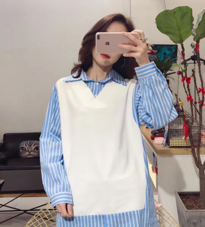 刘涛同款条纹衬衫V领毛衣假两件！彰显女人精炼贵气的独特魅力