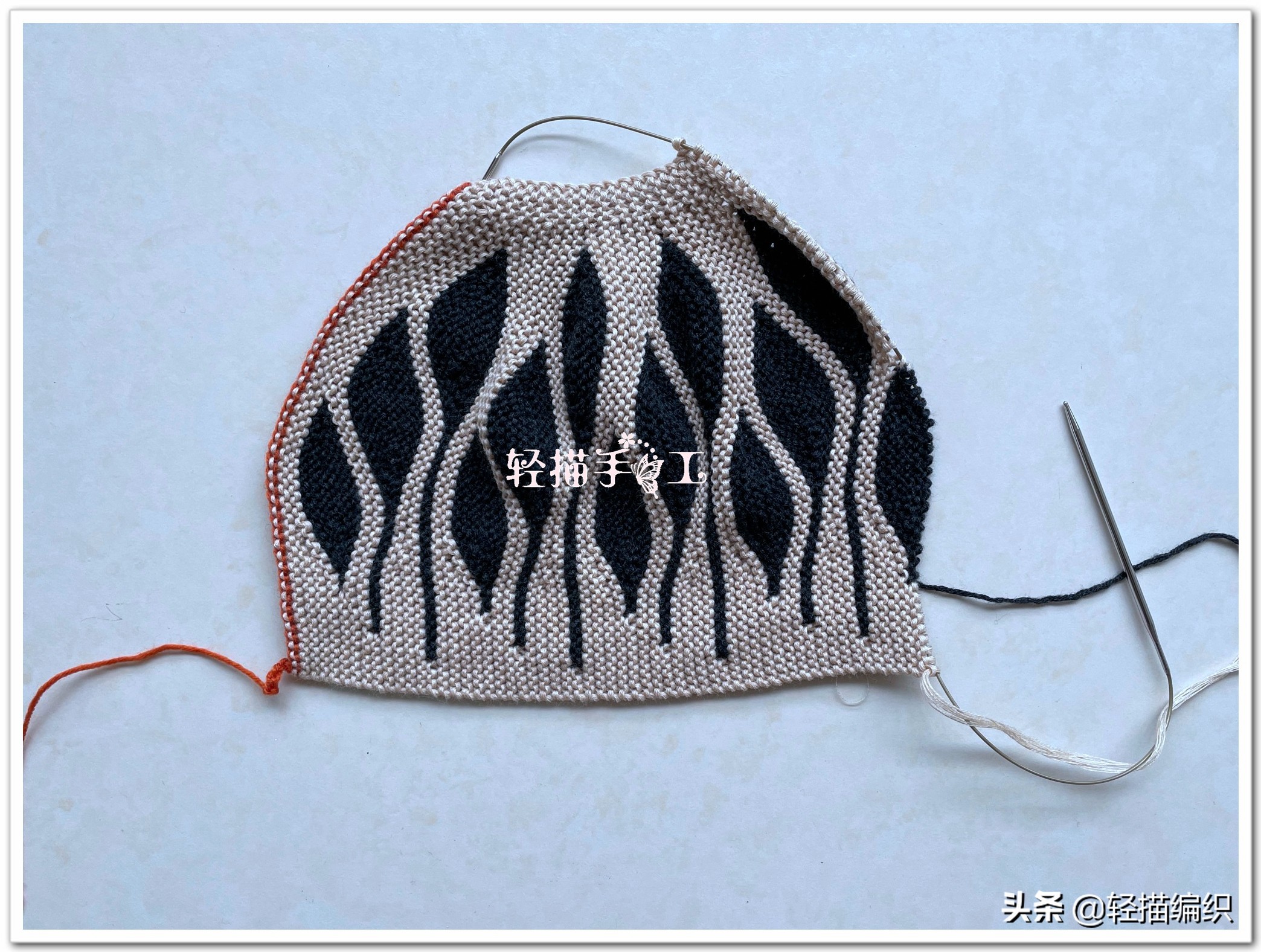 棒针花样帽子图片,达西妈妈双色叶子花帽子教程