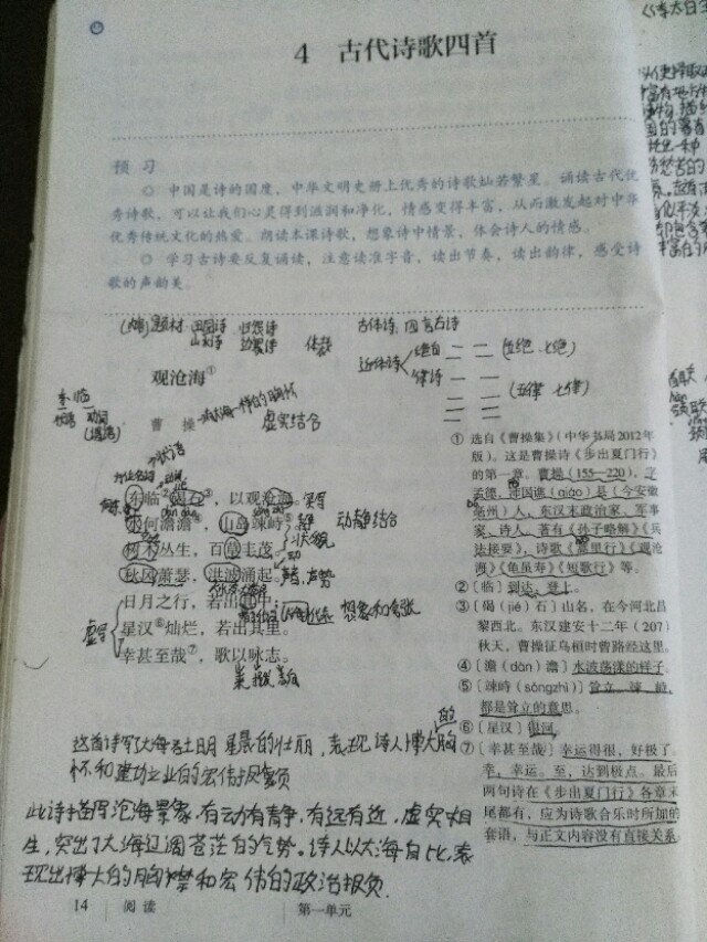 七年级上册语文第四课古诗四首,七年级上册古代诗歌四首教后反思