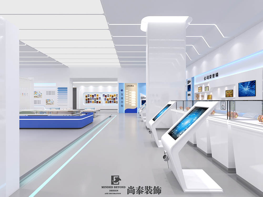650㎡医疗展厅设计，不是所有的“蓝+白”都能玩得这么大气的