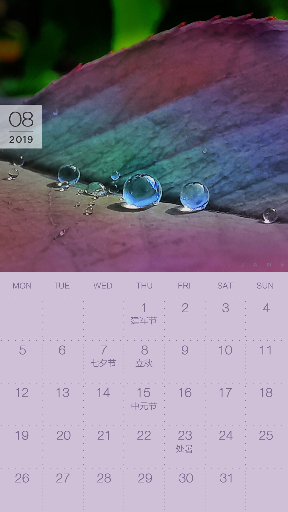 2017年8月日历壁纸,1-12月手机日历壁纸