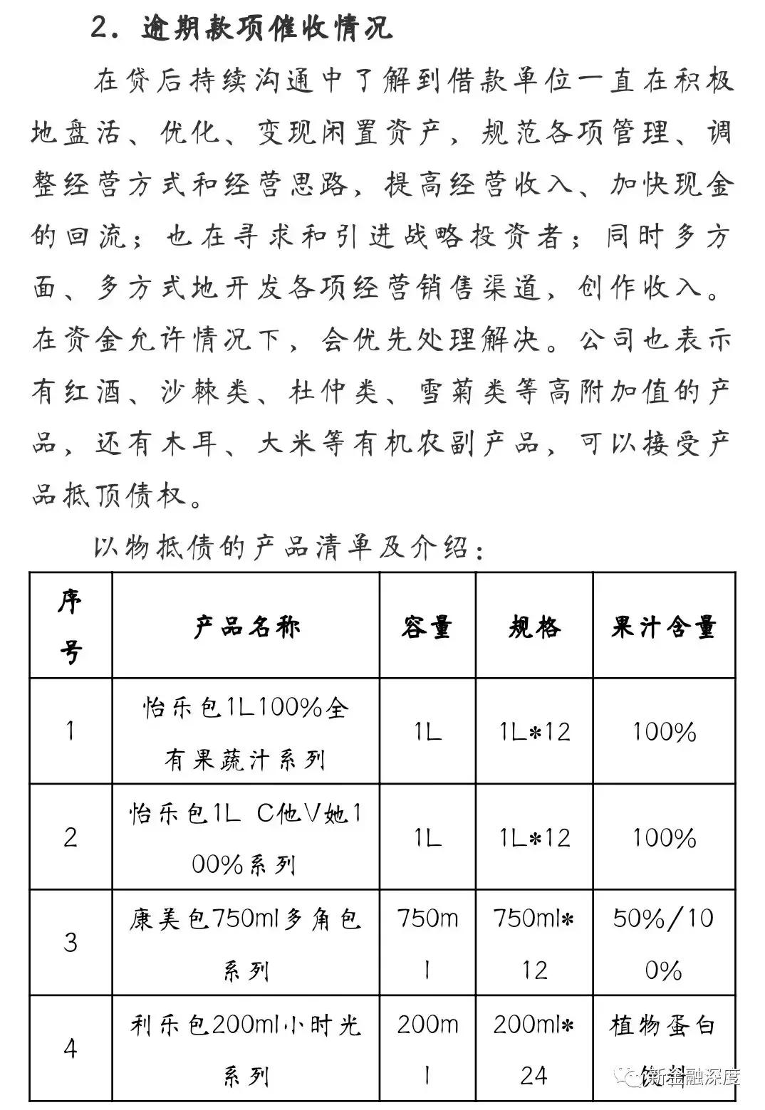 网信、工厂微金以汇源果汁抵债，以物抵债假还债真收割