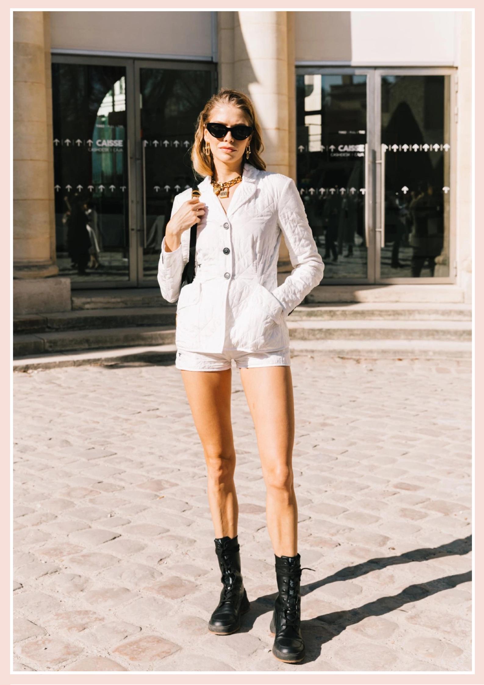 西装配潮流短裤,时尚气质小西装配皮短裤穿搭