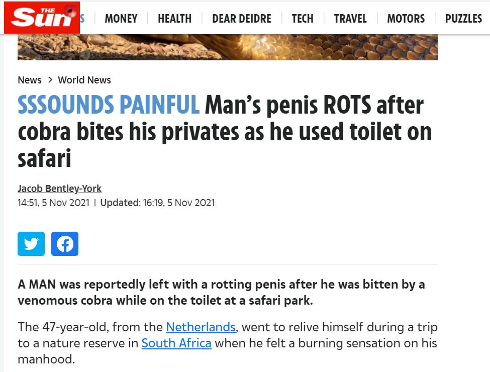 厕所被眼镜蛇咬男子怎么样了,男子上厕所不小心被青蛙咬