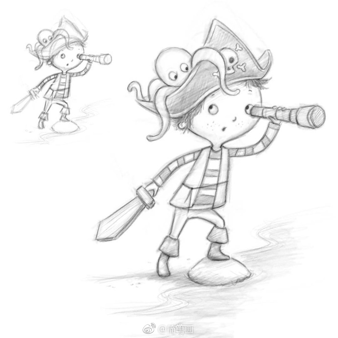 自带少年感的插画铅笔画,随手画插画第1笔就很萌