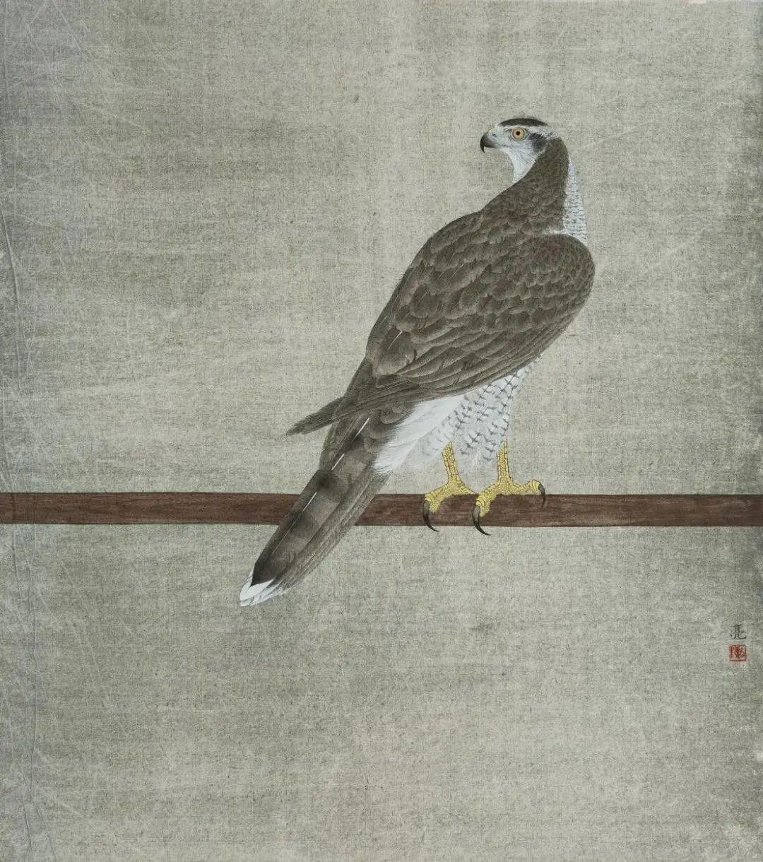 他画的鹰，严谨工致，萧疏威严