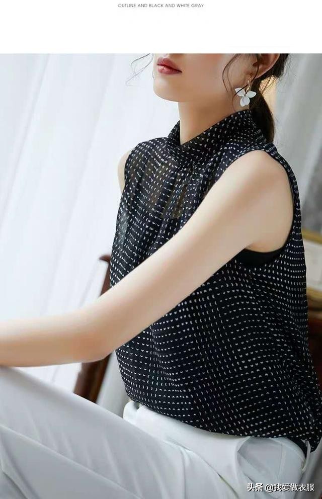 露肩无袖小领上衣裁剪图,立领偏襟夏季上衣裁剪图