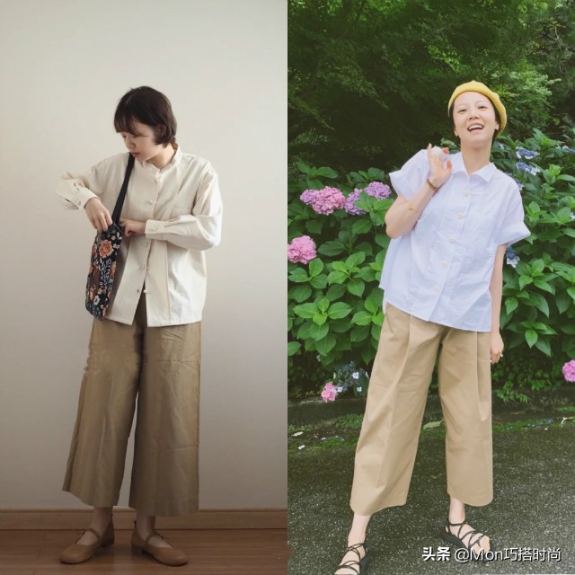 白衬衫卡其裤搭配女,穿搭女夏季搭配高级感九分牛仔裤