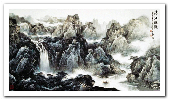 溪山山水画作品,郭金标高清山水画