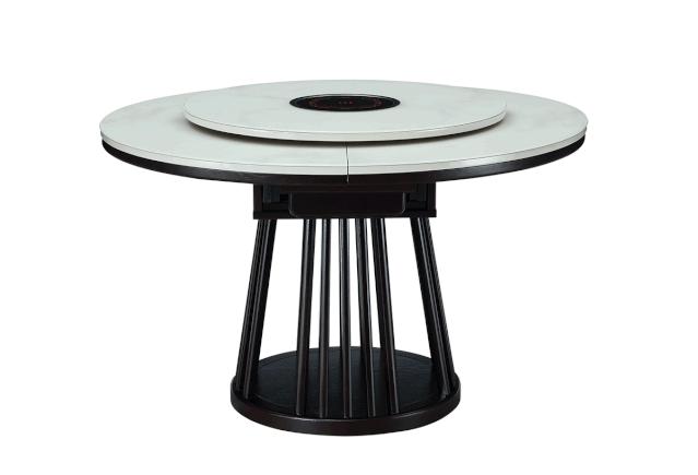 旋转伸缩餐桌岩板带电磁炉,可伸缩多功能电磁炉家用餐桌