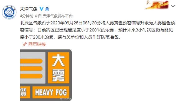 今日天津大雾预警,天津大雾预警最新通知