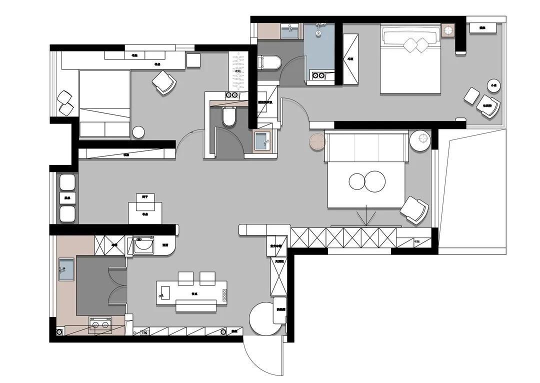 西安母女的111㎡三室暗房,拱形门、水磨石,超强储物力