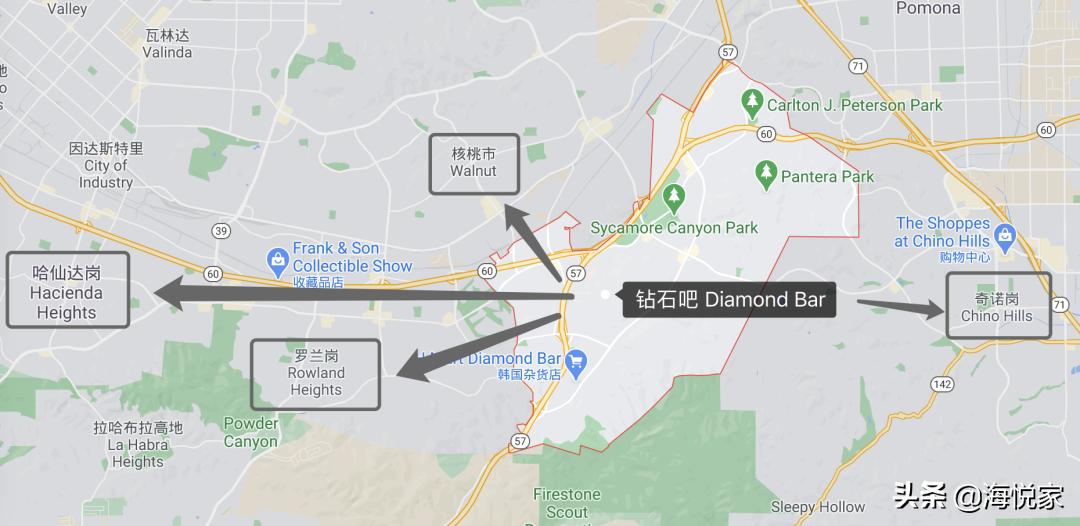 钻石吧离洛杉矶市区多远,钻石吧