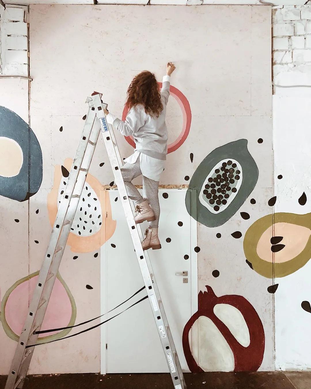 花卉墙绘,墙绘花卉色彩作品