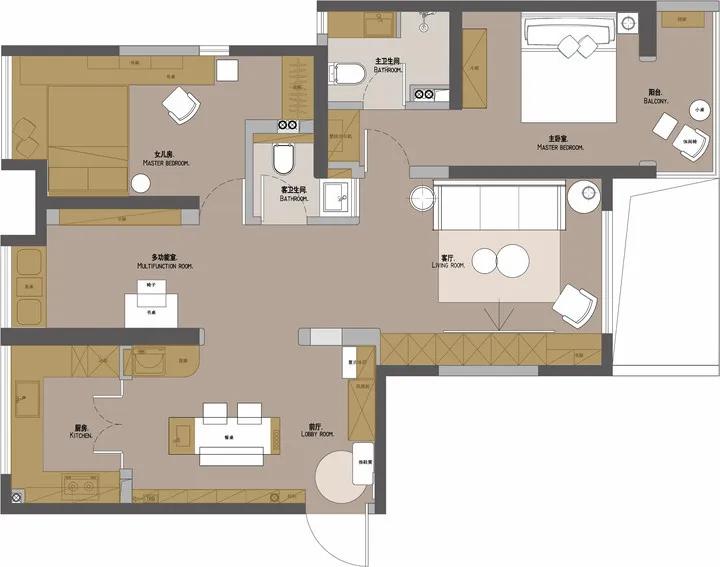 西安母女的111㎡三室暗房,拱形门、水磨石,超强储物力