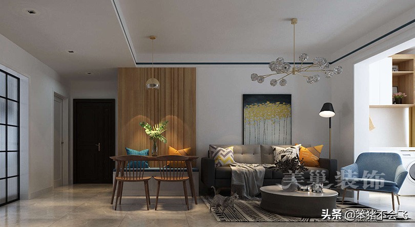 郑州康桥朗城89㎡小三房,时尚的电视墙点亮整个空间