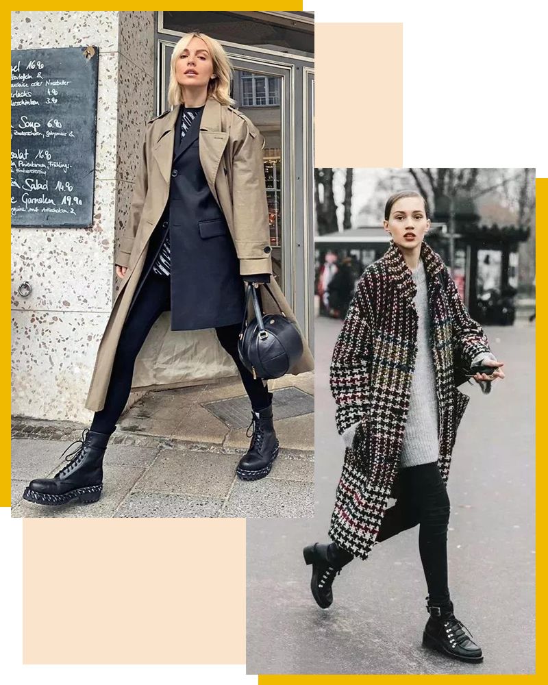 马丁靴+小黑裤，冬日保暖显高CP