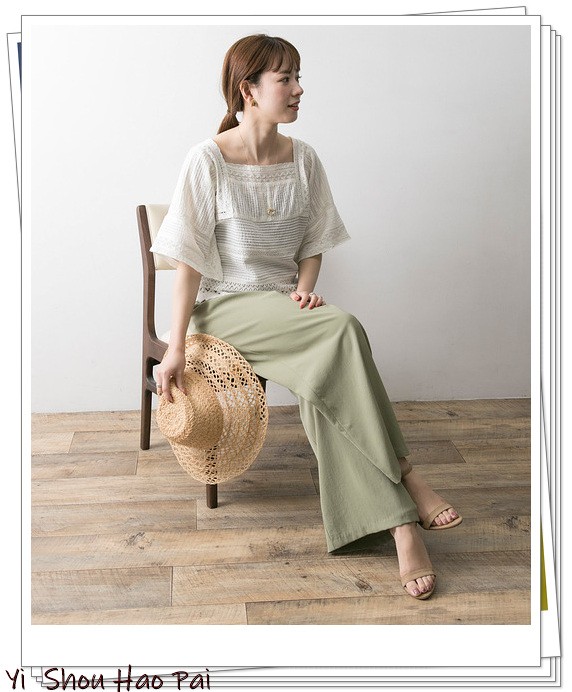 夏天绿色短袖阔腿裤套装配的凉鞋,黑色阔腿裤配绿色碎花上衣好看吗