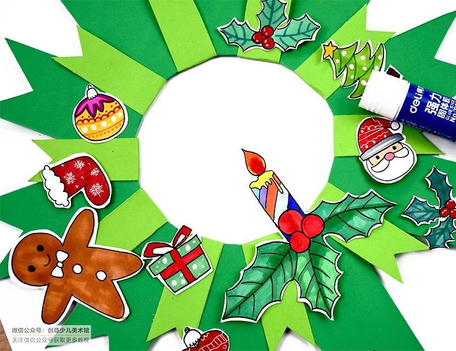 圣诞节创意手工绘画教程,圣诞花环创意儿童画