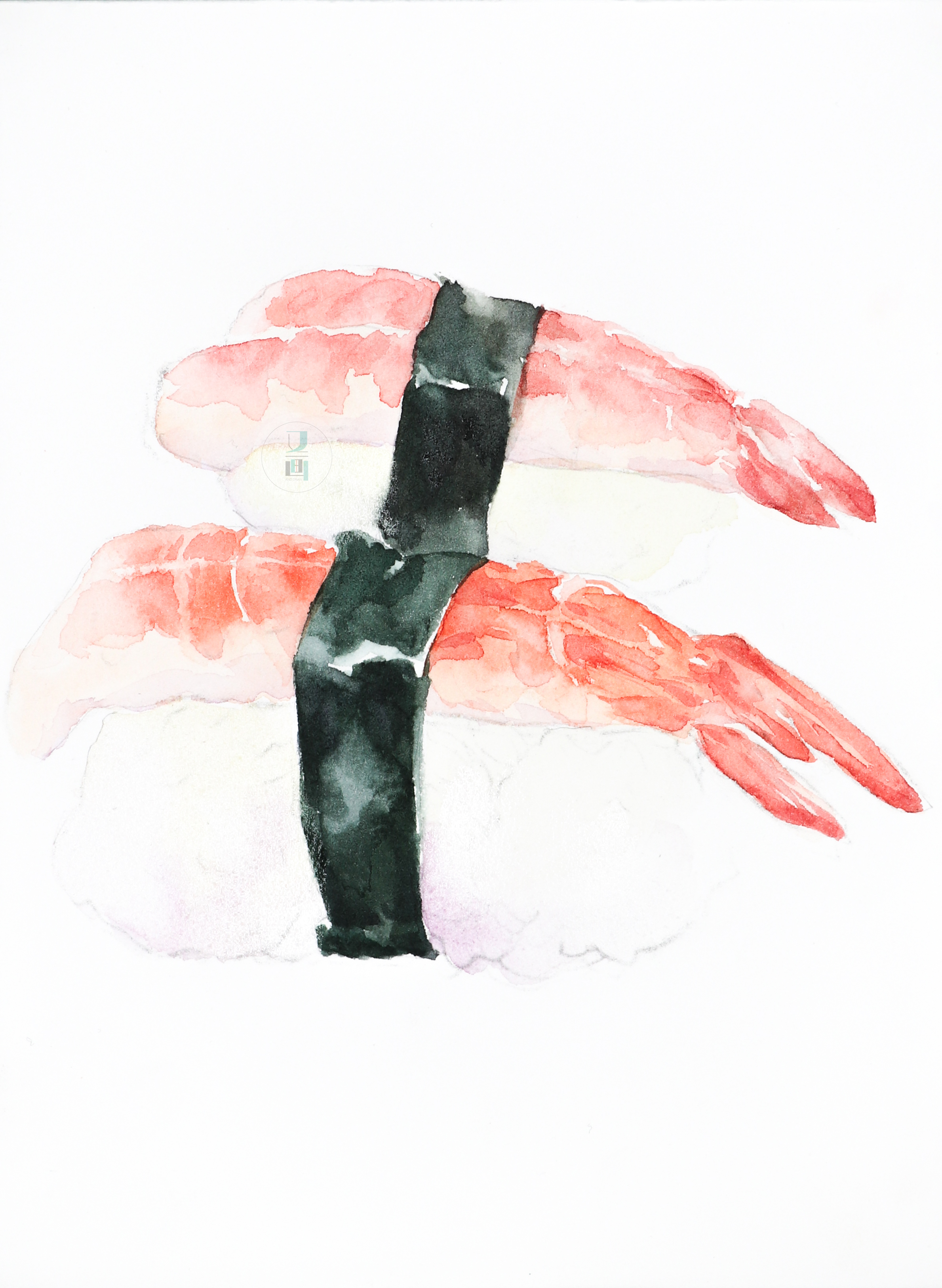 水彩虾尾的画法,水彩寿司便当教程