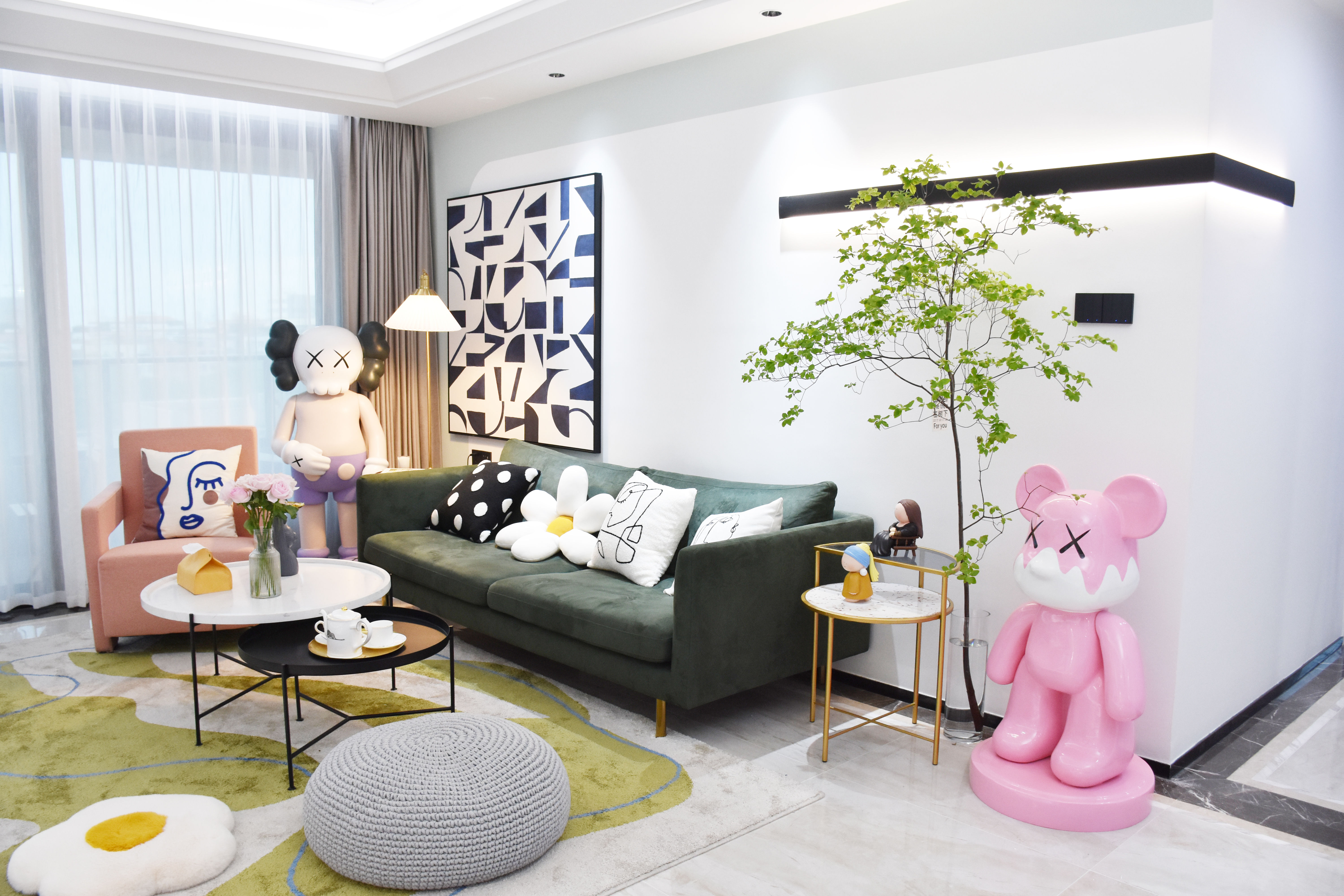 别墅客厅背景墙效果图现代极简,电视背景墙隐形门一体效果图极简