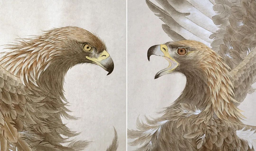 他画的鹰，严谨工致，萧疏威严