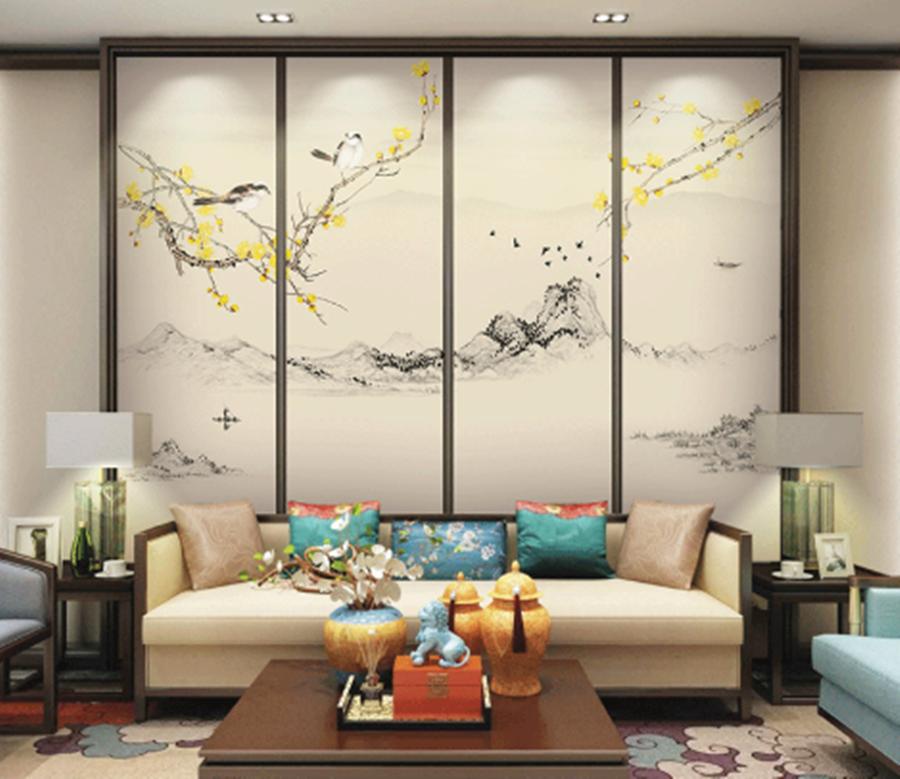 新中式沙发背景墙挂画效果图大全,新中式沙发背景墙简单大气效果图