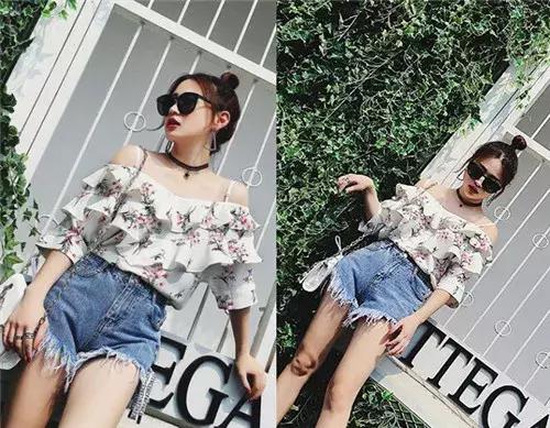 今夏最流行的喇叭袖雪纺衫,碎花雪纺衫遮肚子露肩