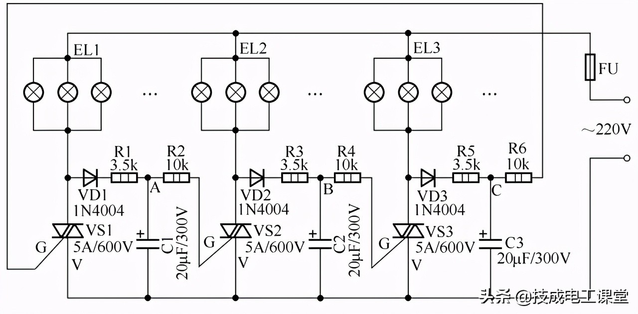 照明联动开关原理图,电灯三个开关控制一个灯的接线图
