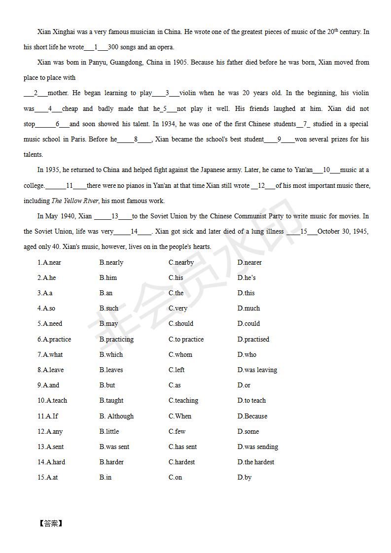 中考英语完形填空100篇及答案分析,中考英语综合完形填空视频