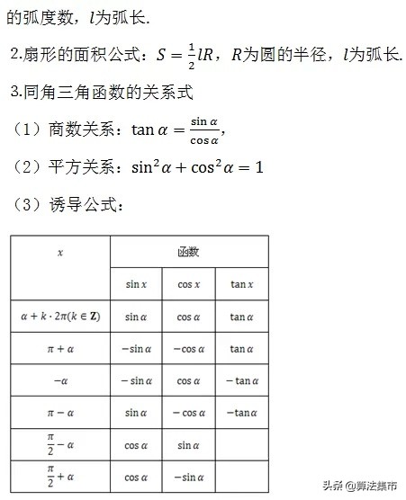 高中数学三角函数三个字的公式,高中数学三角函数诱导公式应用