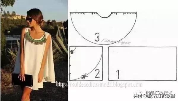 披肩连衣裙裁剪图纸教程,插肩袖浴袍风大衣裁剪