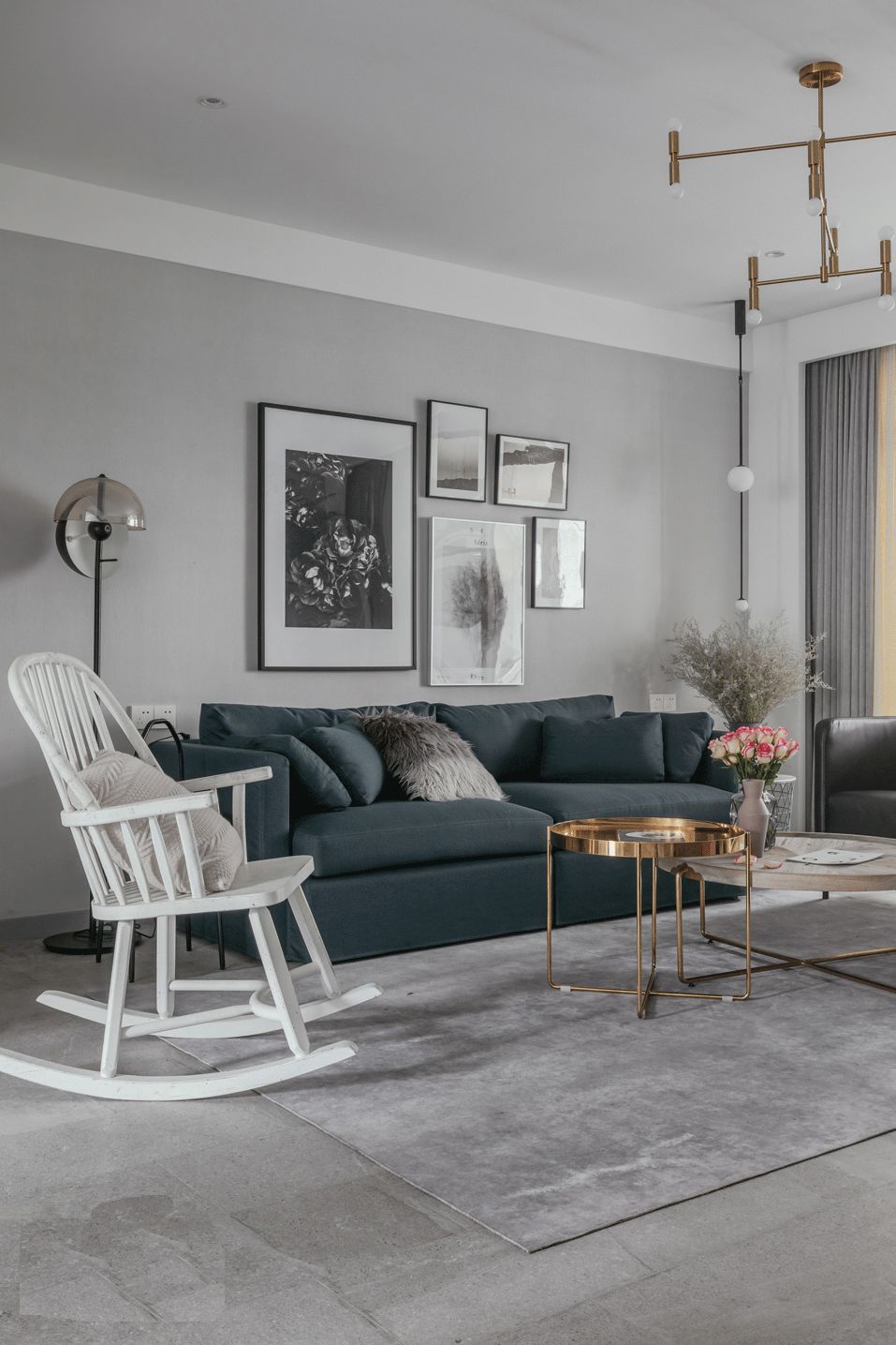 客厅地砖颜色怎么选现代简约款,冠珠摩卡灰地砖客厅效果图