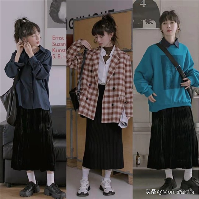 慵懒风毛衣半身长裙穿搭,气质长裙显瘦冬季内搭