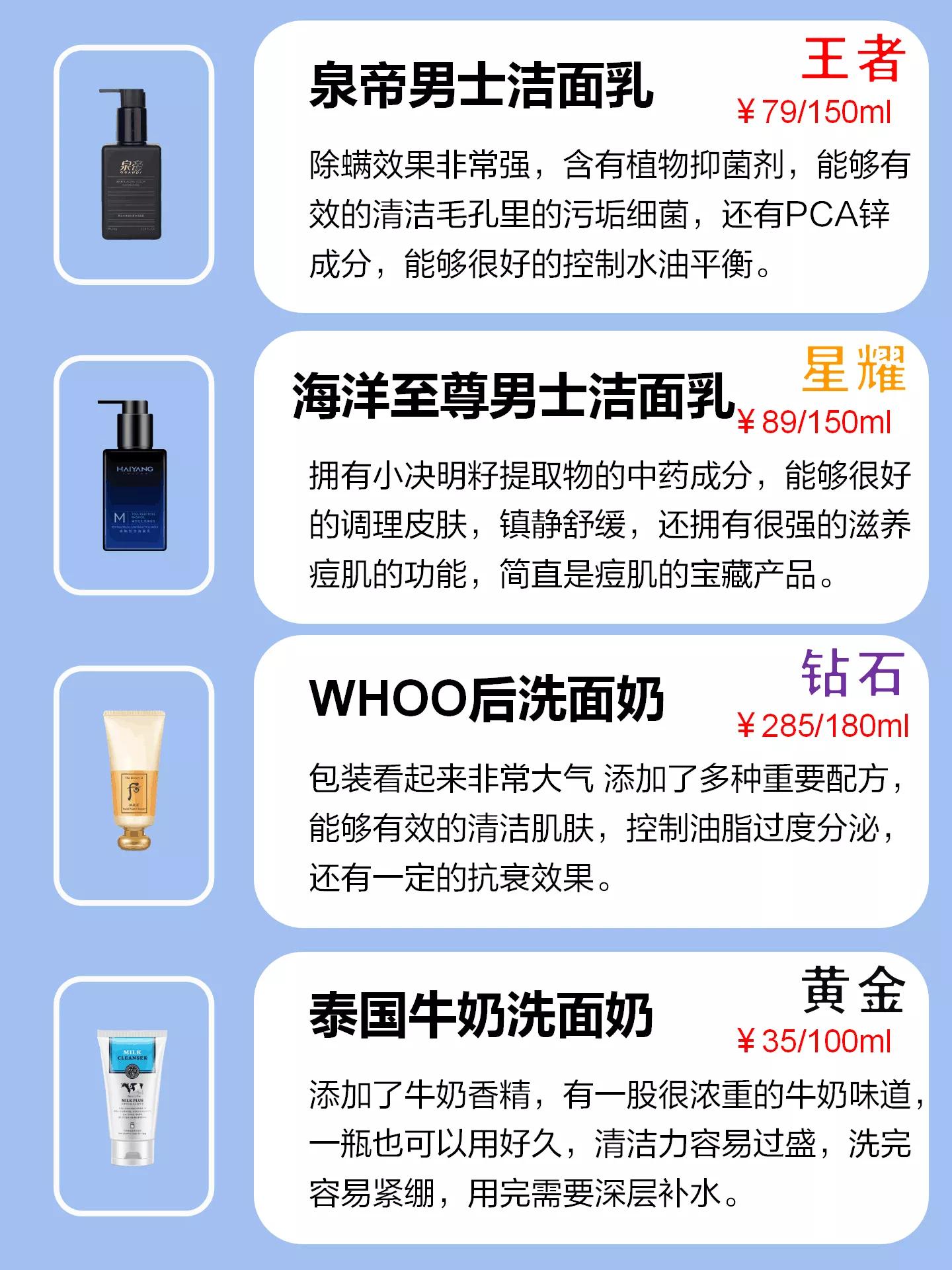 男士洗面奶测评大推荐,高端男士洗面奶推荐测评