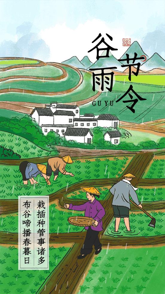 谷雨时节插画线稿,谷雨节气古风插画图片手绘