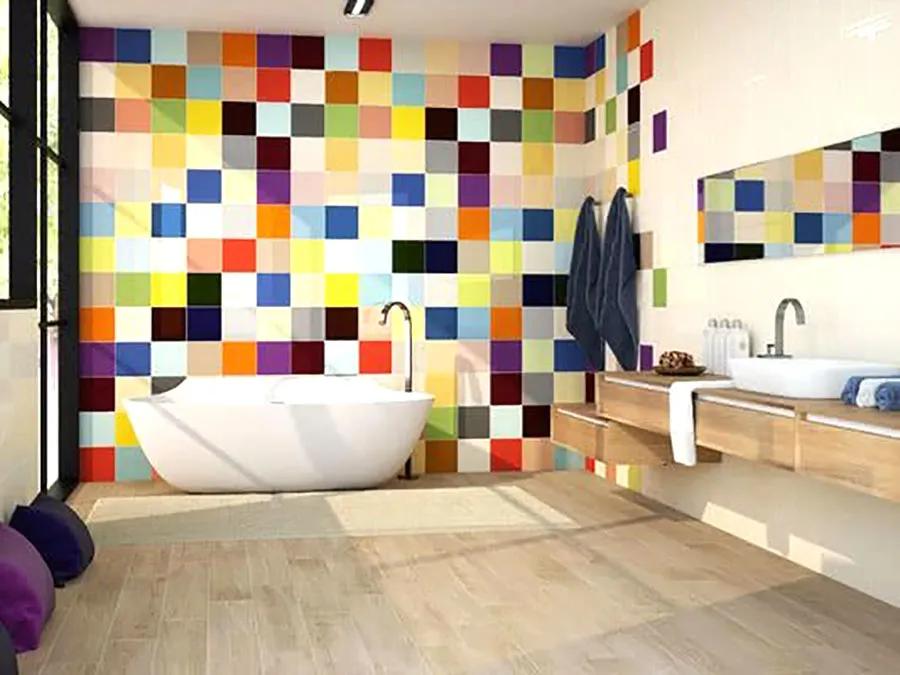 4平米卫生间瓷砖600*1200直贴效果,卫生间400*800深灰色瓷砖腰线效果