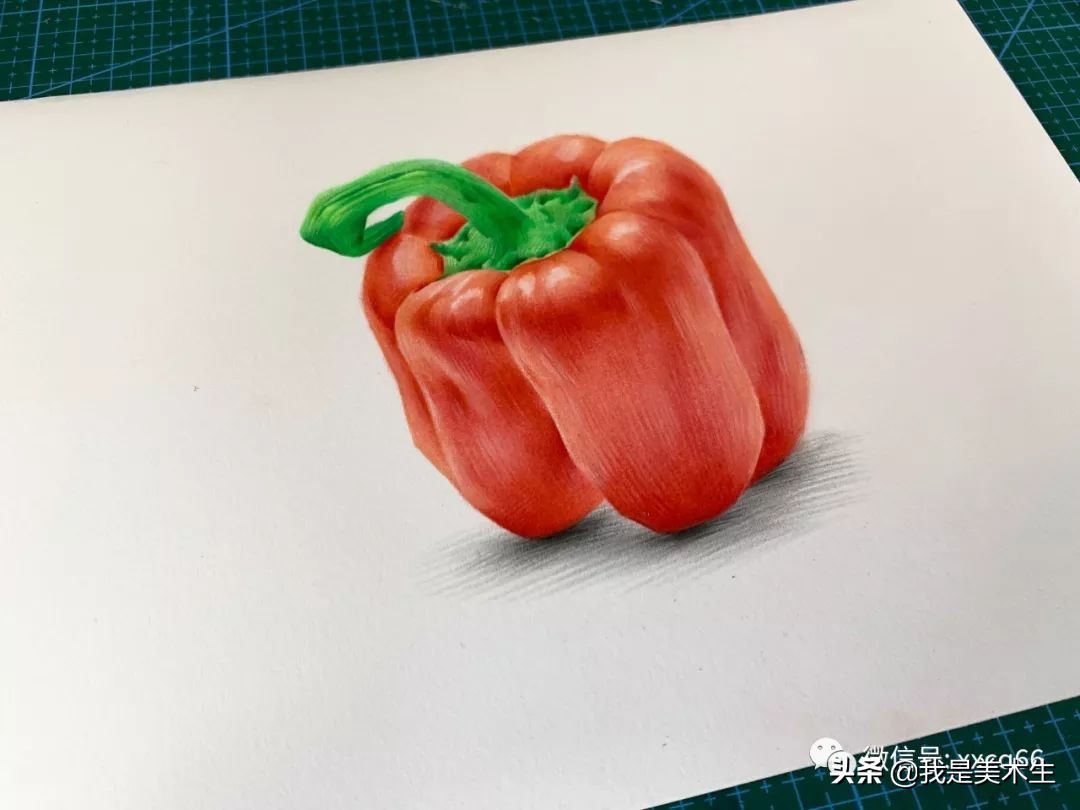 长青椒怎么画彩铅逼真,橘黄色青椒彩铅