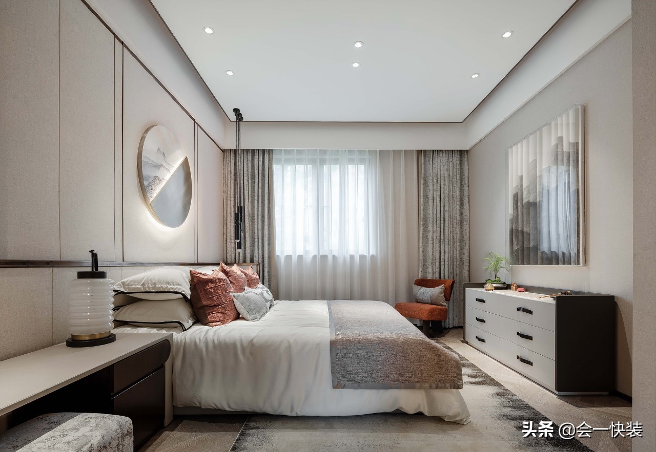 新中式全屋墙板搭配效果图,竹纤维墙板整屋装修效果图新中式