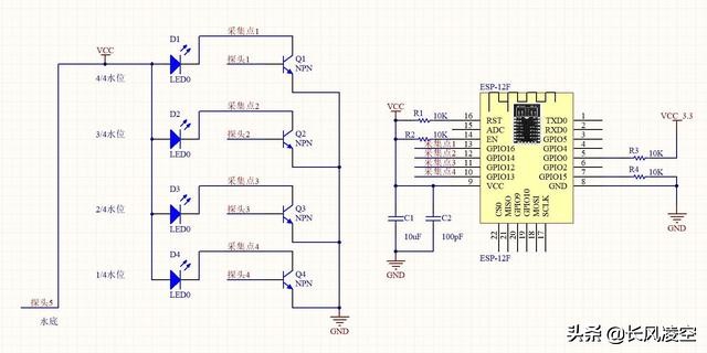 单片机水位控制系统原理图设计,51单片机水位传感器电路图