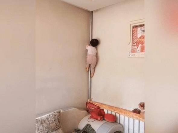 “飞毛腿宝宝”爬暖气管火了，传说中的“三天不打上房揭瓦”？